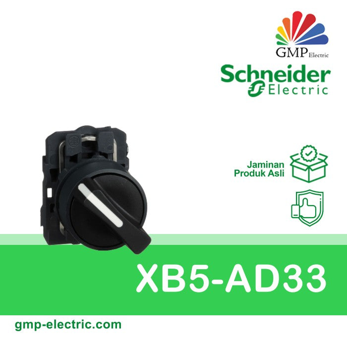 Selector Switch Schneider XB5-AD33 22 mm Plastic 3Posisi Stay Put Black 2NO / XB5AD33