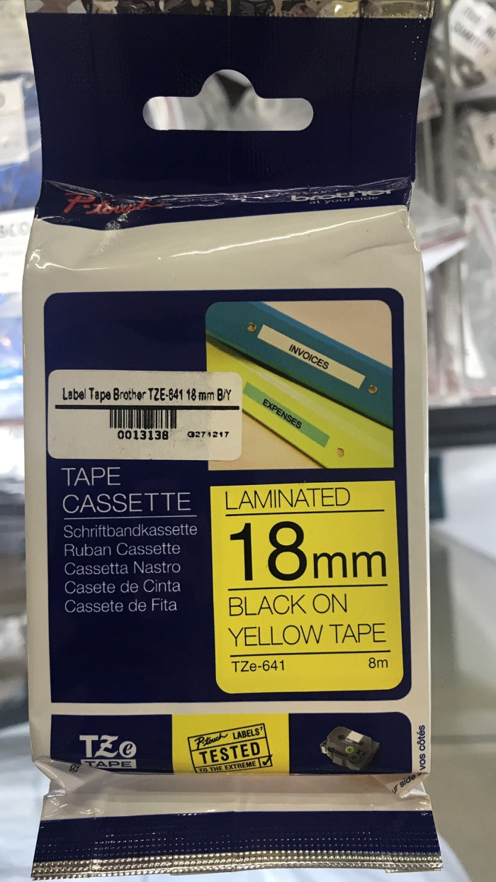 Label Tape Cassete Brother TZE-641 18 mm Black on Yellow