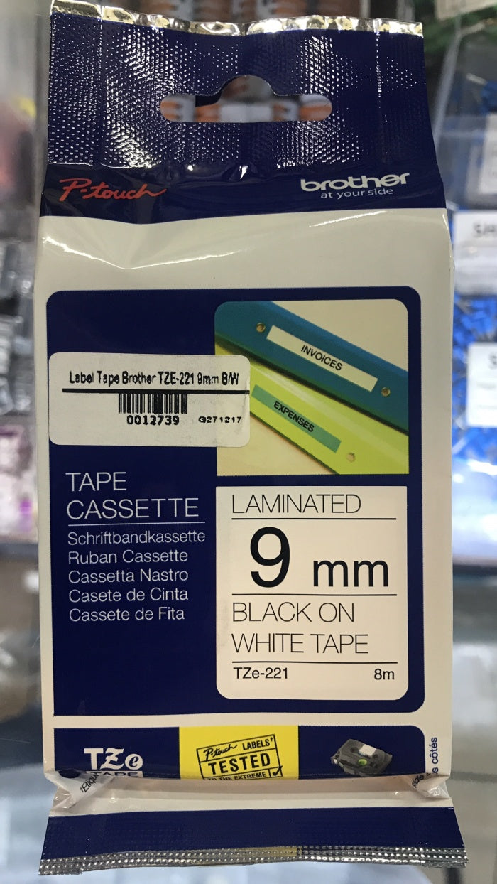 Label Tape Cassete Brother TZE-221 9 mm Black on White