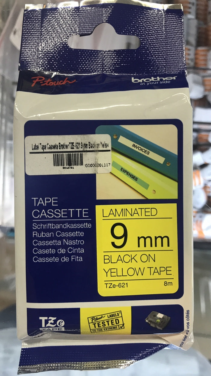 Label Tape Cassete Brother TZE-621 9 mm Black on Yellow