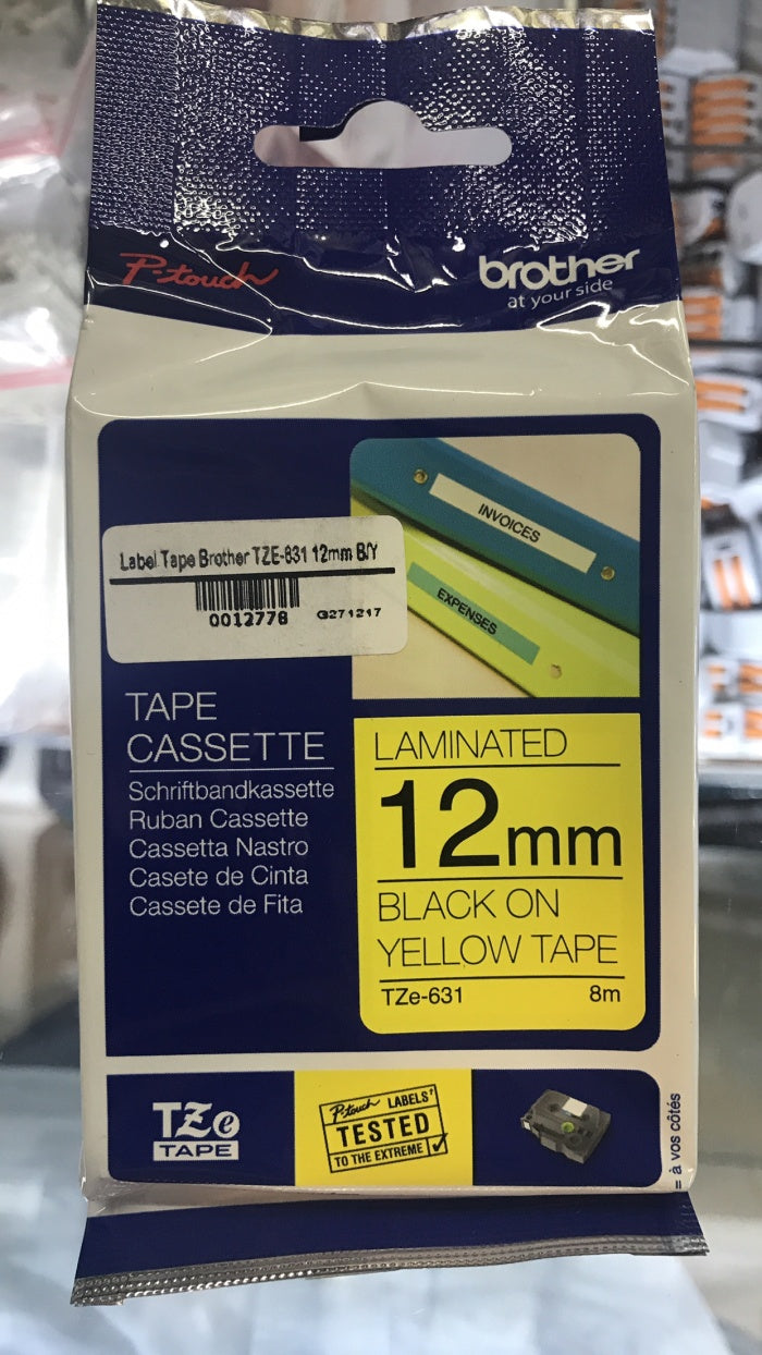Label Tape Cassete Brother TZE-631 12 mm Black on Yellow