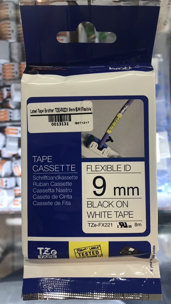 Label Tape Cassete Brother TZE-FX221 9 mm Black on White (Flexible)