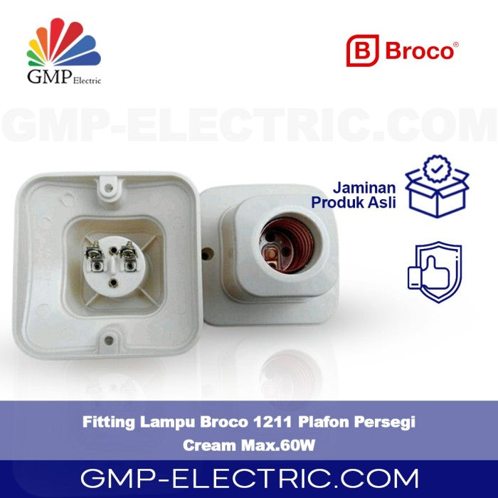 Fitting Lampu Broco 1211 Plafon Persegi Cream Max.60W