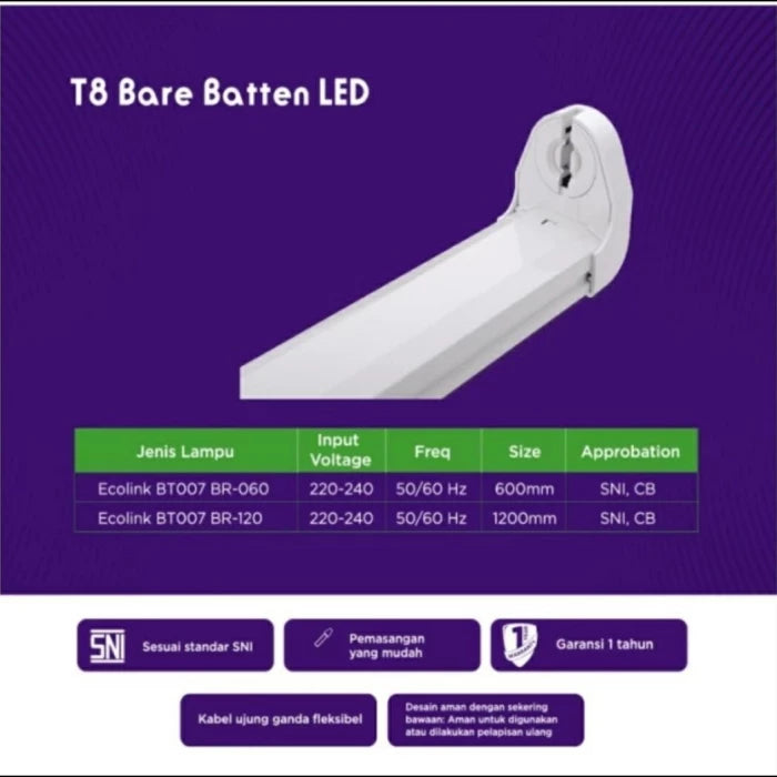 Lampu TL LED Batten Ecolink- T8 16W 120cm/865 White