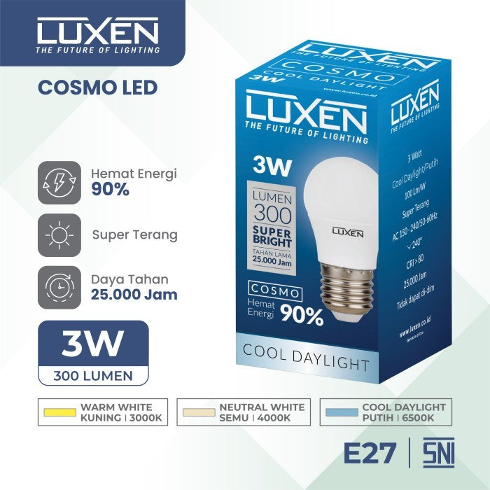 Lampu LED Bulb Luxen COSMO LED 3W WW 6500K