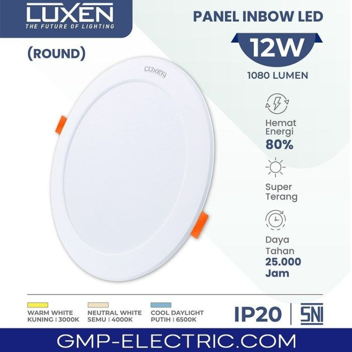 Lampu Luxen Downlight LED Slim Classic IB Bulat 12W 3000K WW DL12CLASSICRDWW6"
