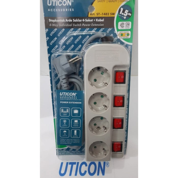 Stop Kontak Uticon ST-1482 SW 4 Lubang White OB+Saklar+Kabel