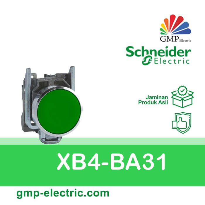 Push Button Switch Schneider XB4-BA31 22 mm Metal Momentary Green 1NO