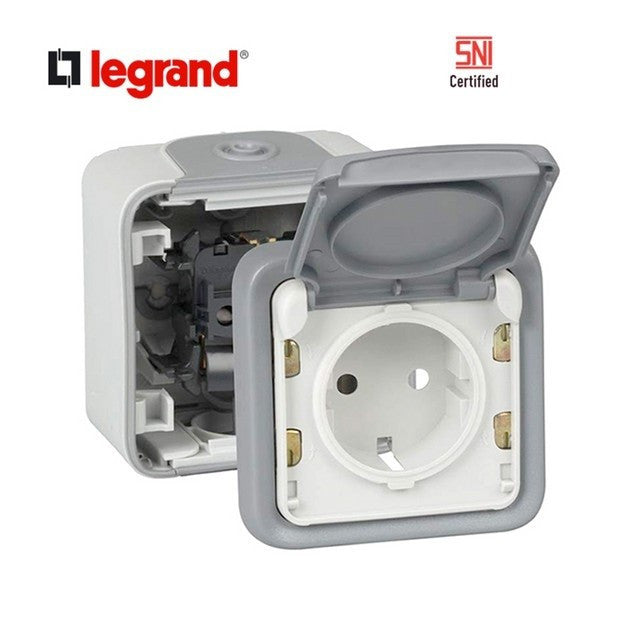 Stop Kontak Waterproof Legrand (69733) Plexo 2P+E 16A Grey IP55-IK07 OB