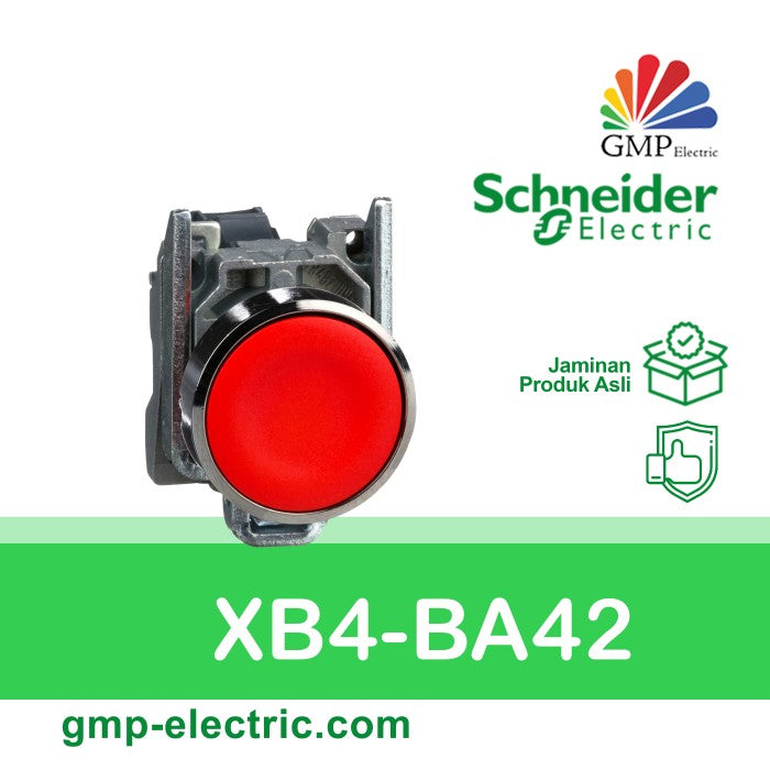 Push Button Switch Schneider XB4-BA42 22 mm Metal Momentary Red 1NC