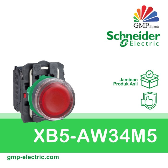 Push Button Lamp Schneider XB5-AW34M5 22 mm Plastic Momentary 220VAC Red 1NO+1NC