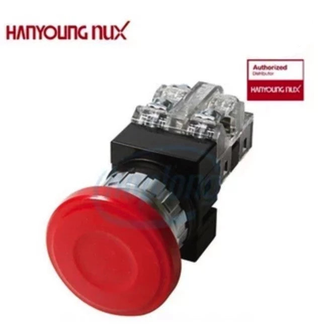 Push Button Emergency Hanyoung Mushroom, Push Lock-Turn to Reset 30 mm Red 1NO+1NC