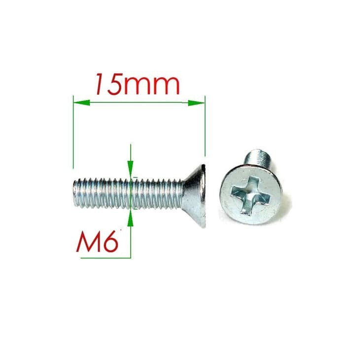 Baut N/B biasa M6x15 mm Silver (Kepala Obeng Plus)