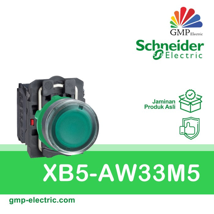 Push Button Lamp Schneider XB5-AW33M5 22 mm Plastic Momentary 220VAC Green 1NO+1NC