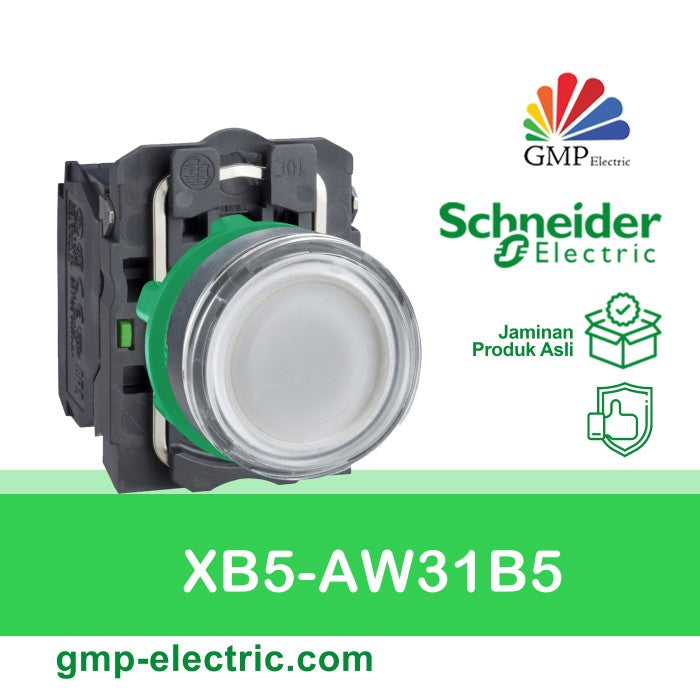 Push Button Lamp Schneider XB5-AW31B5 22 mm Plastic Momentary 24VAC/DC White 1NO+1NC