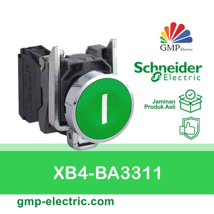 Push Button Switch Schneider XB4-BA3311 22 mm Metal Momentary Green 1NO I white marking