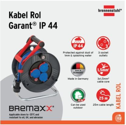 Kabel Roll Brenesthul Garant Outdoor 25mtr Black (3x1.5mm) IP44 (1219850)