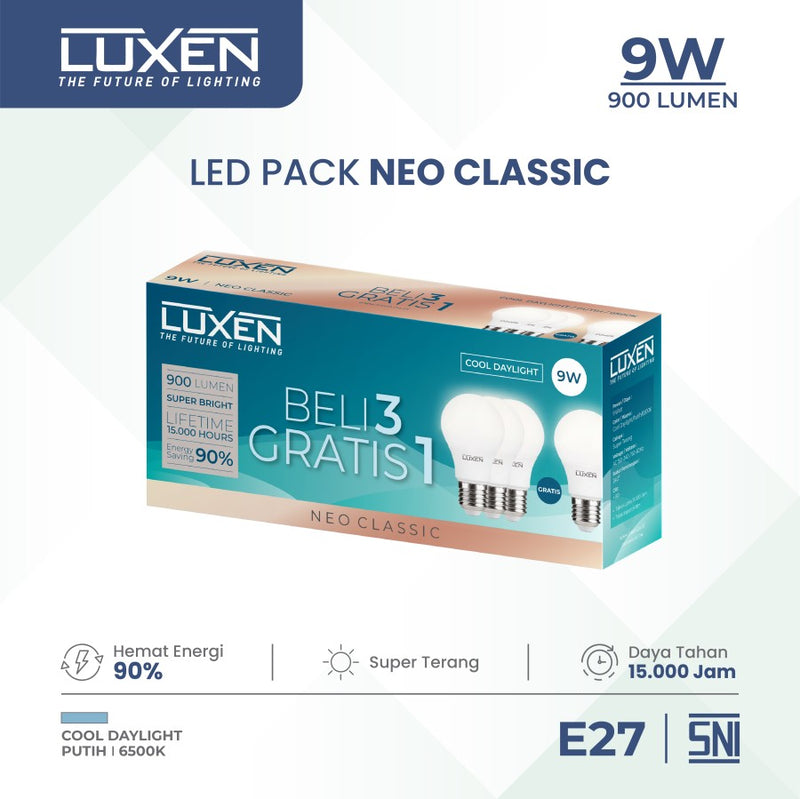 Lampu LED Bulb Luxen CLASSICNEO (3+1) 9W 6500K