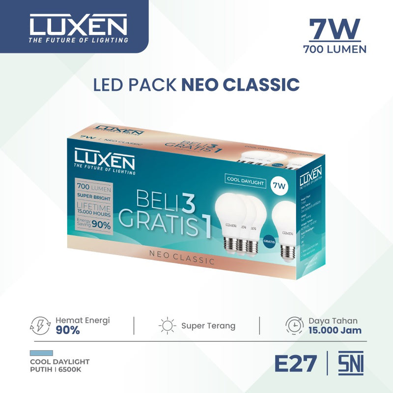 Lampu LED Bulb Luxen CLASSICNEO (3+1) 7W 6500K