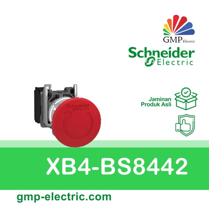 Push Button Switch Schneider XB4-BS8442 22 mm Metal Mushroom Push Locked Turn to Release Red 1NC