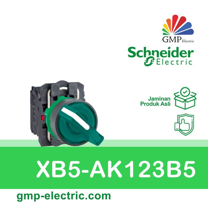 Selector Lamp Schneider XB5-AK123B5 22 mm Plastic 2Posisi Stay Put 24VAC/DC Green 1NO+1NC