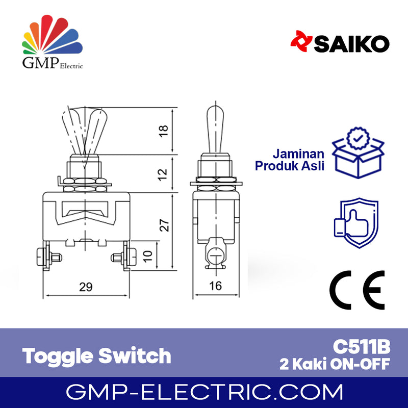Toggle Switch Saiko 2 Kaki ON-OFF 250VAC 15A C511B