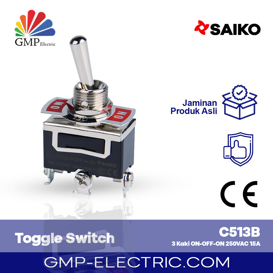 Toggle Switch Saiko 3 Kaki ON-OFF-ON 250VAC 15A C513B