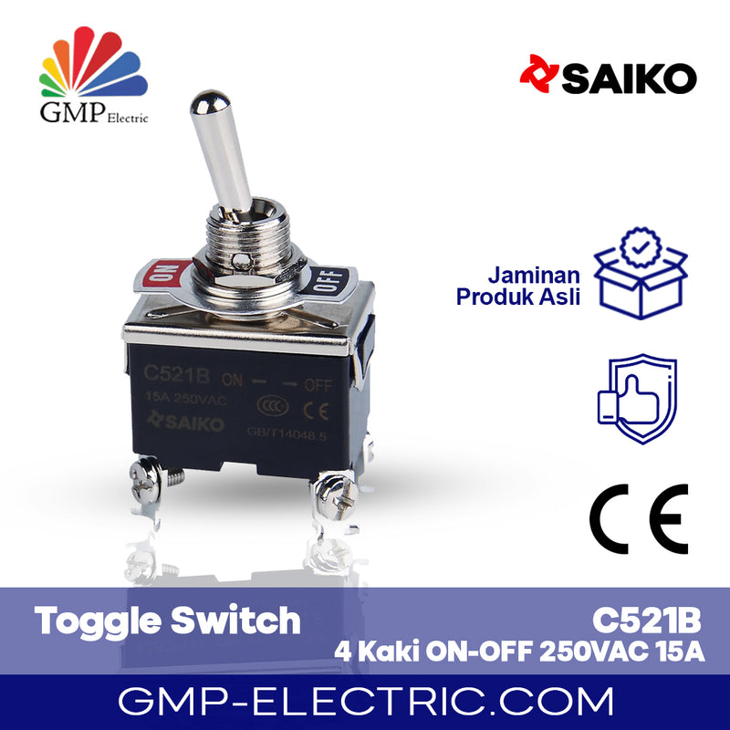 Toggle Switch Saiko 4 Kaki ON-OFF 250VAC 15A C521B