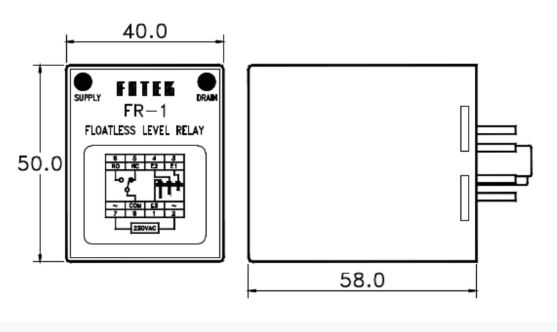 Floatless Level Switch Fotek FR-1 230VAC, 40x50mm