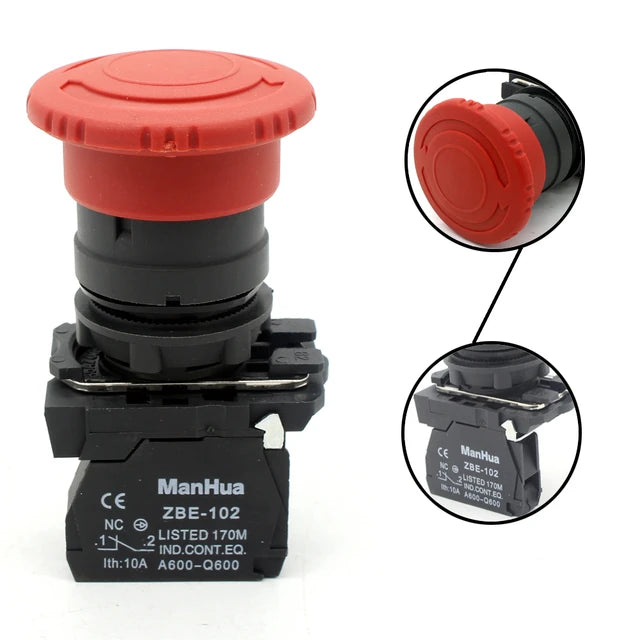 Push Button Switch Shemsco XB5-AS542 RED Mushroom Push button Lock-Rel