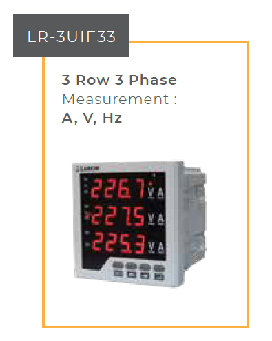 Multifunction Meter Larkin LR-3UIF33 3 Row 3P A,V,Hz, Accuracy 1, W96xH96mm
