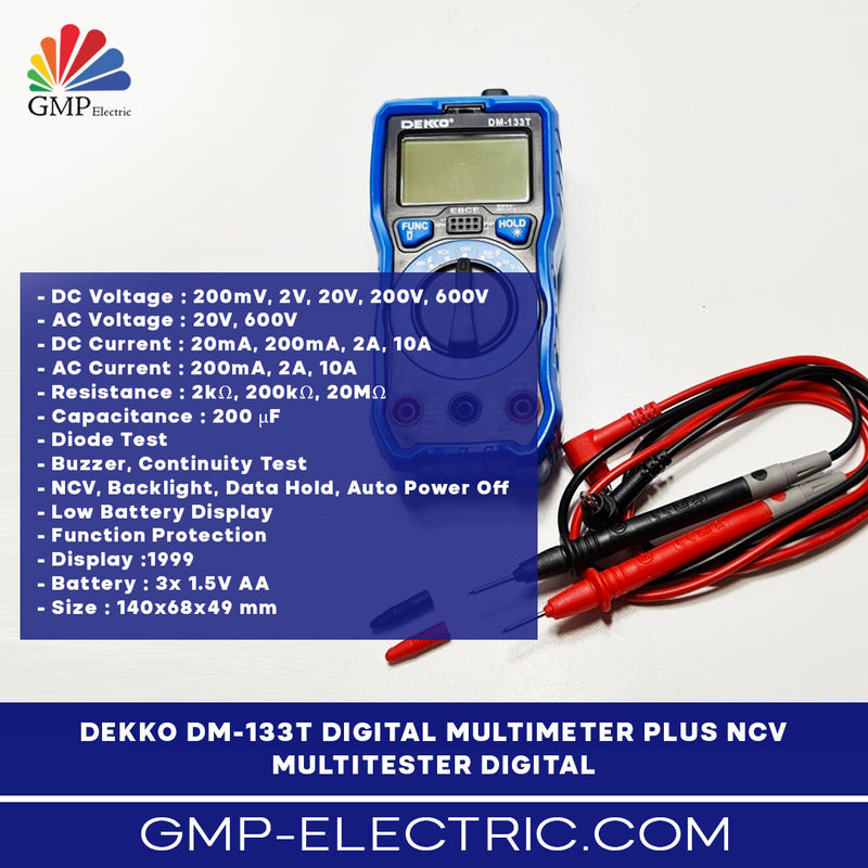 DEKKO DIGITAL MULTITESTER MULTIMETER AVOMETER DM-133T TRUE RMS NCV