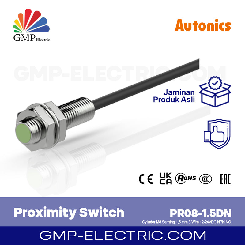 Proximity Switch Autonics PR08-1.5DN Cylinder M8 Sensing 1,5 mm 3 Wire 12-24VDC NPN NO