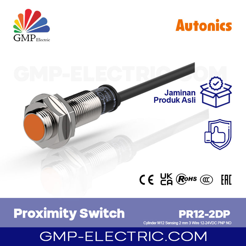 Proximity Switch Autonics PR12-2DP Cylinder M12 Sensing 2 mm 3 Wire 12-24VDC PNP NO