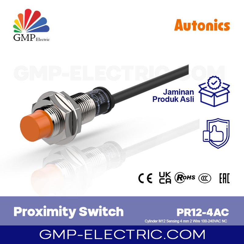 Proximity Switch Autonics PR12-4AC Cylinder M12 Sensing 4 mm 2 Wire 100-240VAC NC