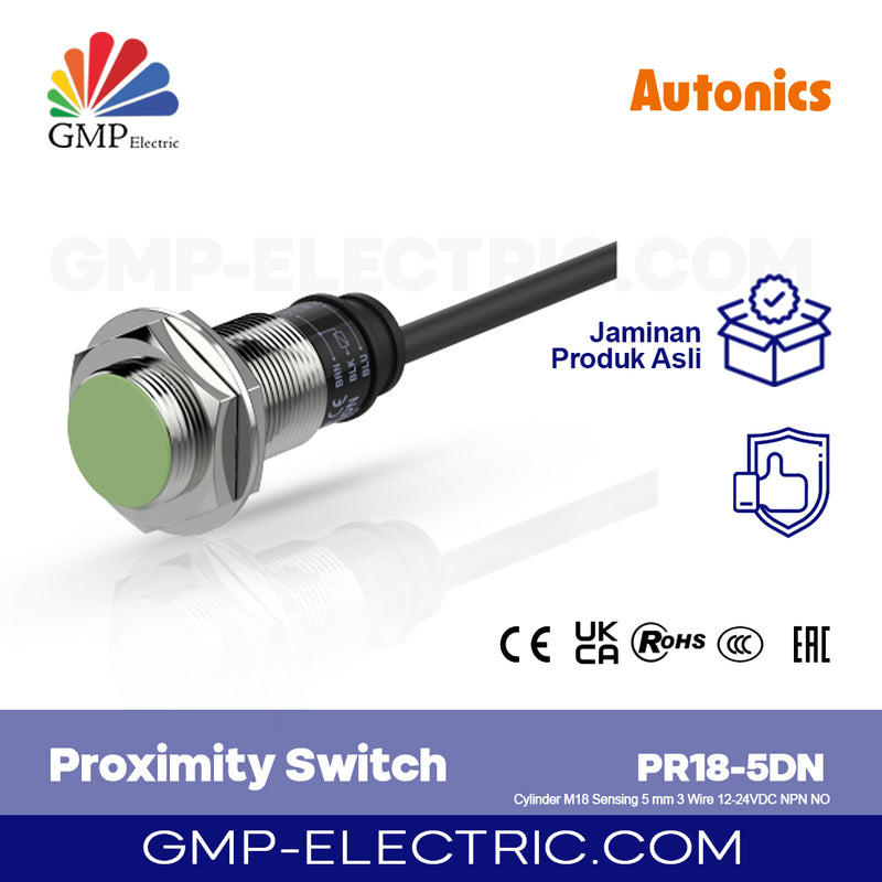 Proximity Switch Autonics PR18-5DN Cylinder M18 Sensing 5 mm 3 Wire 12-24VDC NPN NO