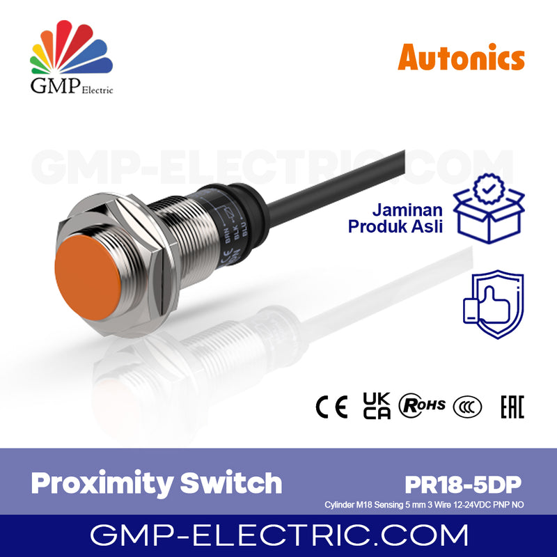 Proximity Switch Autonics PR18-5DP Cylinder M18 Sensing 5 mm 3 Wire 12-24VDC PNP NO