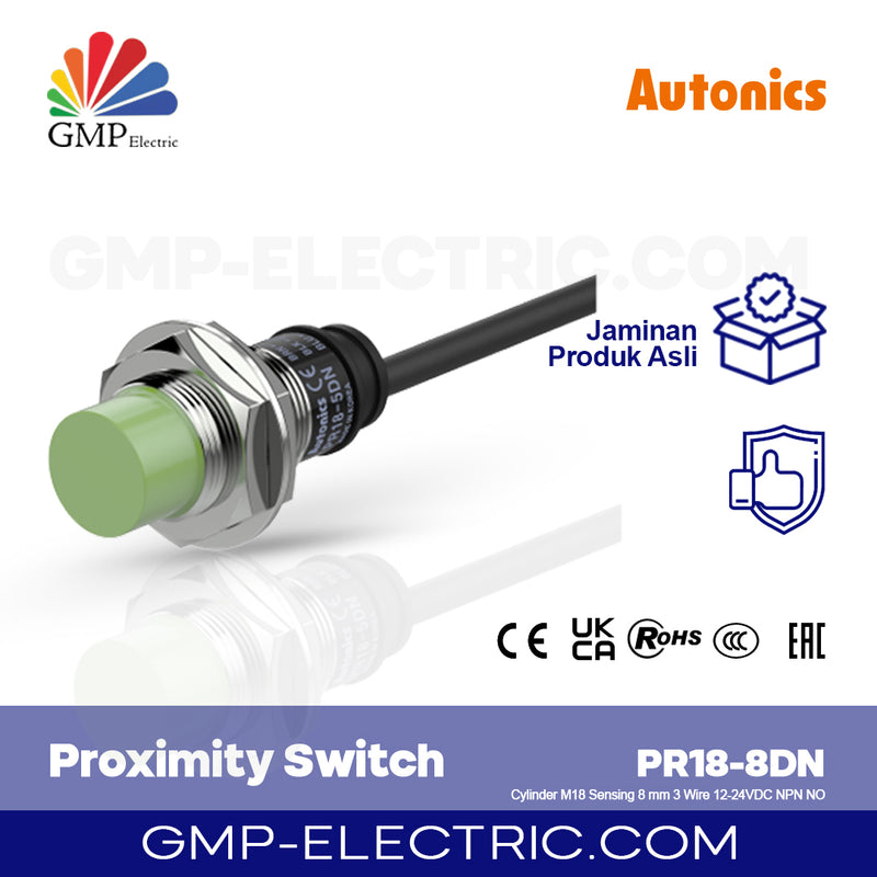 Proximity Switch Autonics PR18-8DN Cylinder M18 Sensing 8 mm 3 Wire 12-24VDC NPN NO