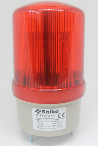 Warning Light 4" Saiko C-1101R 12-24-220VAC/DC, Rotary/Flash/Steady RED