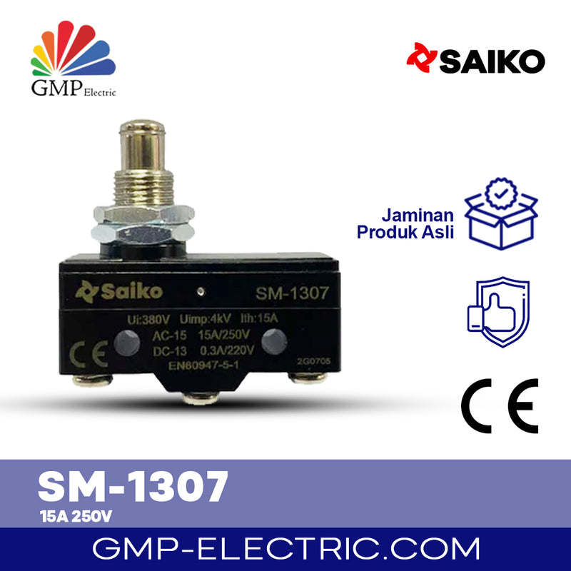 Basic Limit Switch Panel Mount Plunger Saiko SM-1307 15A 250V