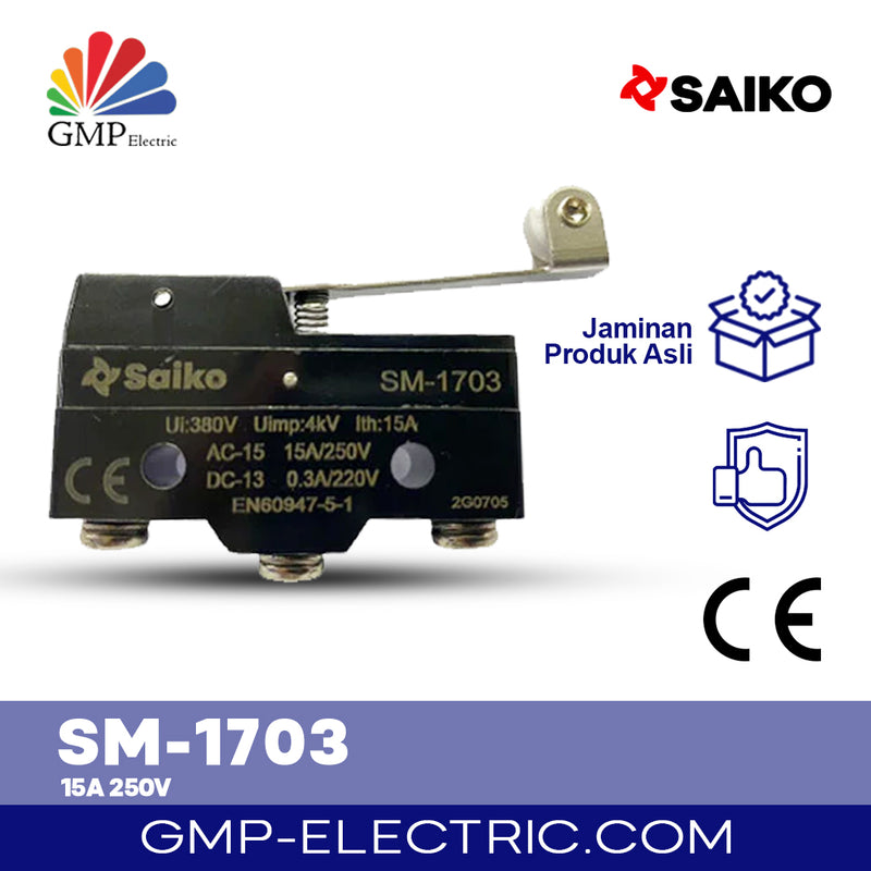 Basic Limit Switch Hinge Plastic Roller Lever Saiko SM-1703 15A 250V