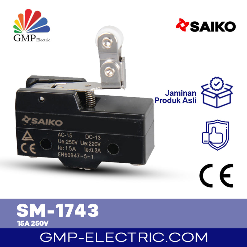 Basic Limit Switch Unidirectional Hinge Plastic Roller Lever Saiko SM-1743 15A 250V