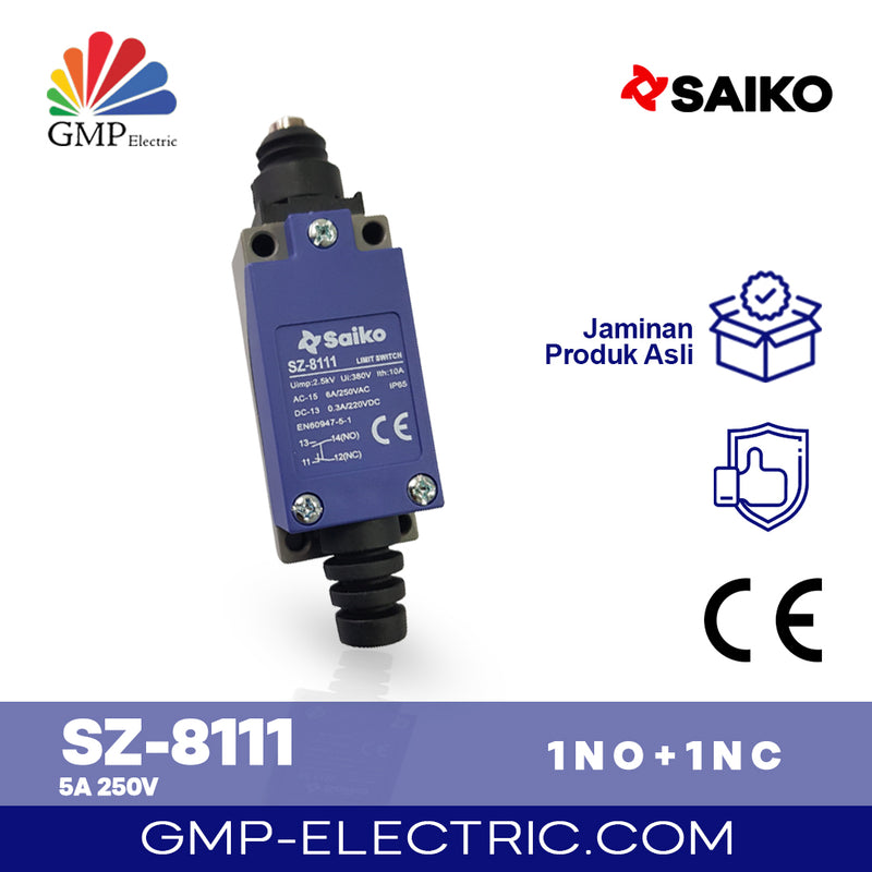 Limit Switch Saiko Steel End Plunger SZ-8111 5A 250V 1NO+1NC