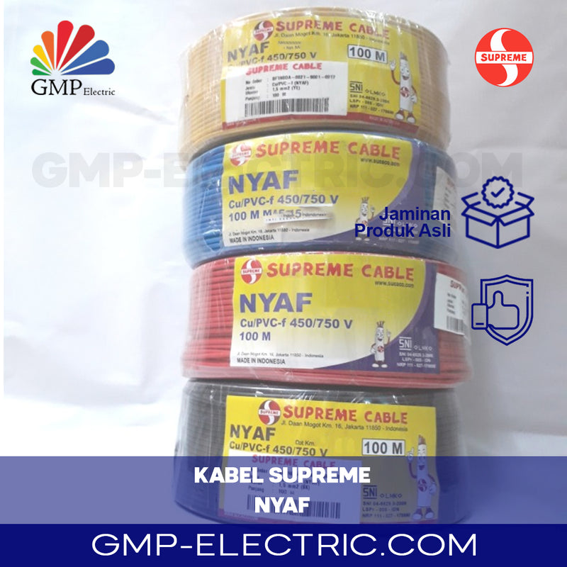 Kabel Serabut Single Core Supreme NYAF 1x0,75 mm @100 mtr Kuning/Hijau 450/750V