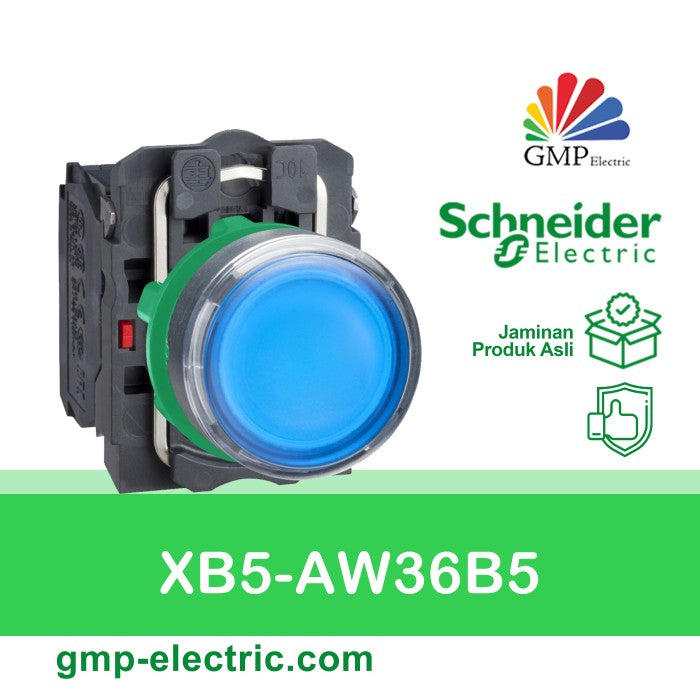 Push Button Lamp Schneider XB5-AW36B5 22 mm Plastic Momentary 24VAC/DC Blue 1NO+1NC