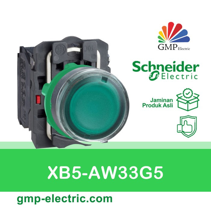 Push Button Lamp Schneider XB5-AW33G5 22 mm Plastic Momentary 110VAC Green 1NO+1NC