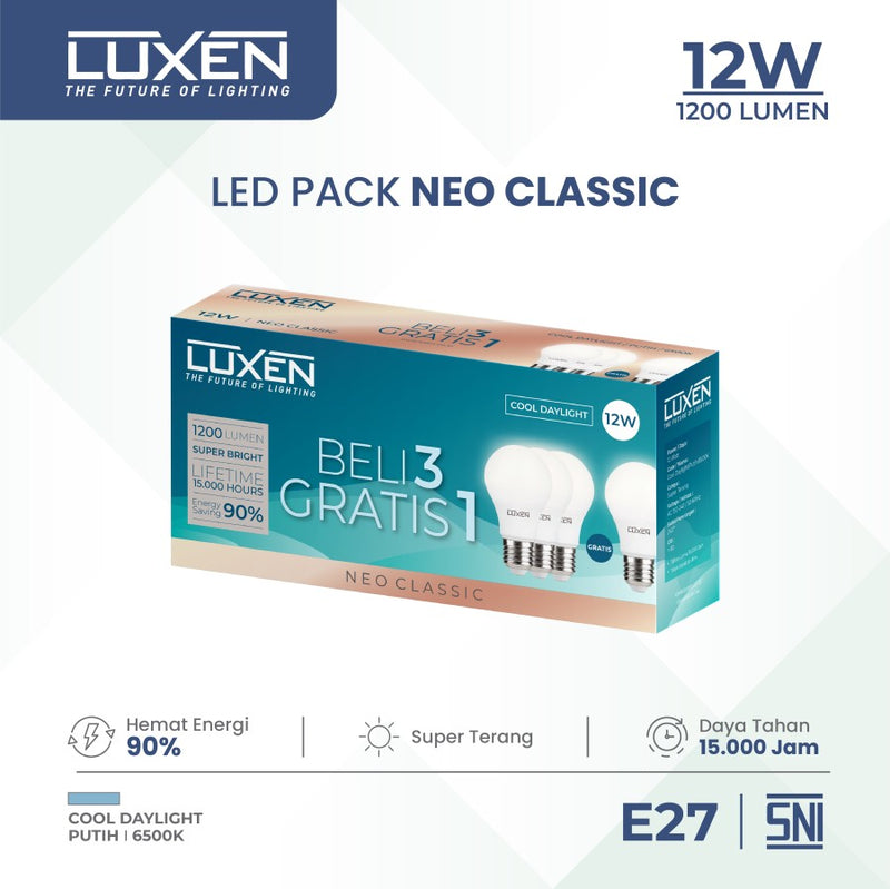 Lampu LED Bulb Luxen CLASSICNEO (3+1) 12W 6500K