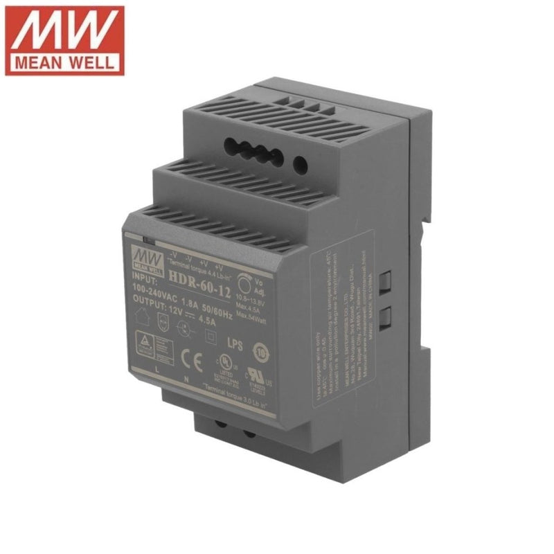 Power Supply Meanwell HDR-60-12 12VDC 5A Din Rail Black