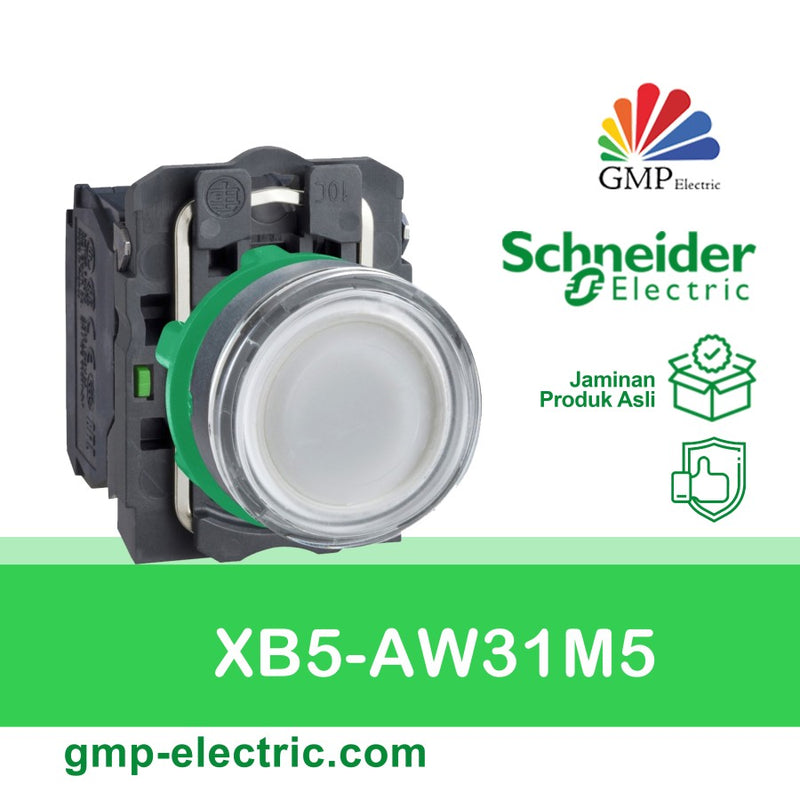 Push Button Lamp Schneider XB5-AW31M5 22 mm Plastic Momentary 220VAC White 1NO+1NC