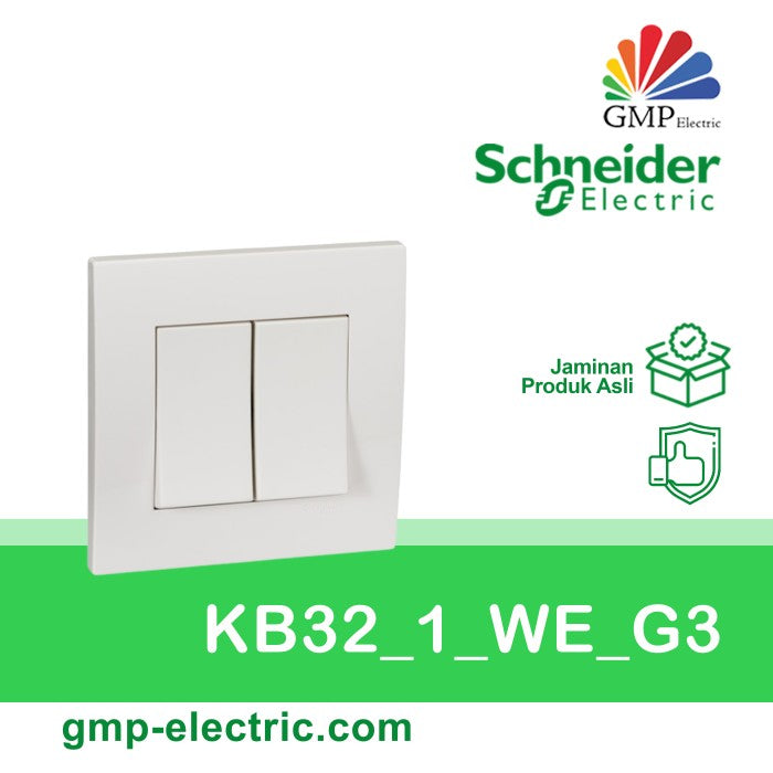 Saklar Schneider KB32_ 1_WE_G3 2 Gang 1 Way White Vivace